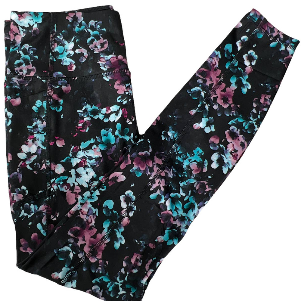 Avia Active Core Performance Legging Black Multi Watercolor Floral Small